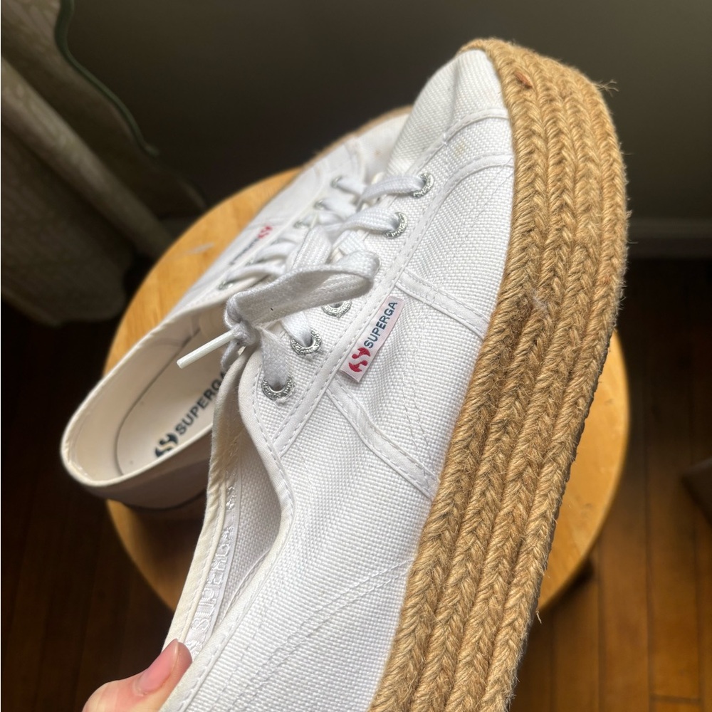 Superga White Canvas Platform Espadrille